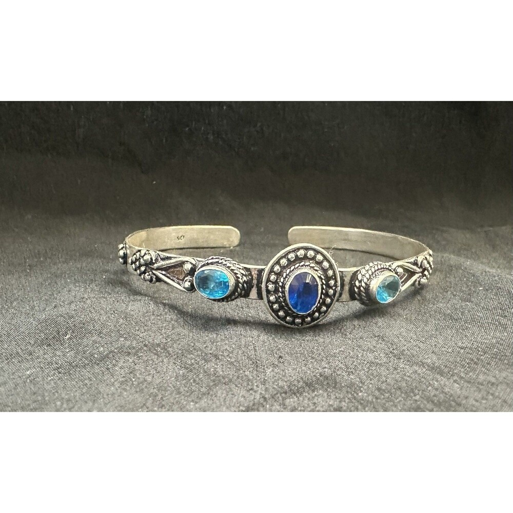 London Blue Topaz& Tanzanite Gemstone 925 Sterling Silver Handmade Bracelet Cuff